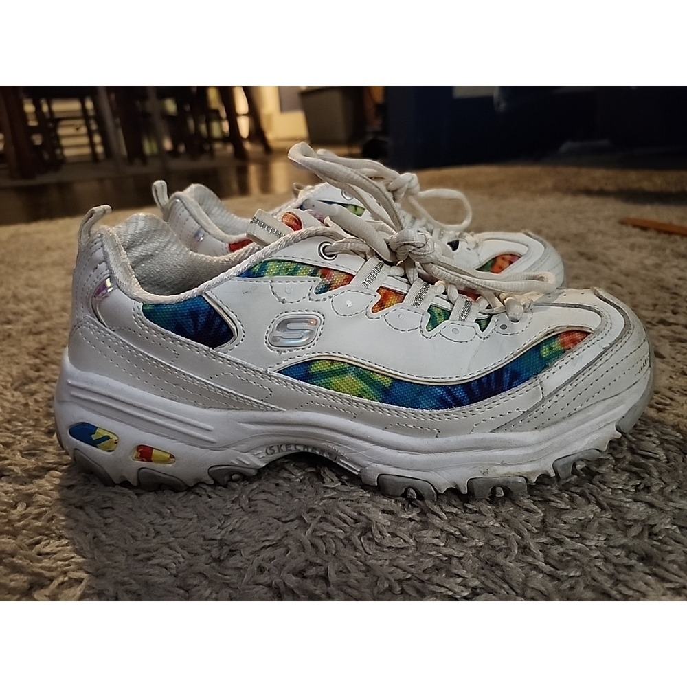 Skechers D'Lites Tie Dye Accent Air Cooled Memory Foam Sneakers White Size 7.5
